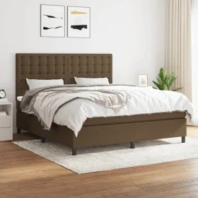 Cama box spring con colchón tela marrón oscuro 160x200 cm de , Camas y somieres - Ref: Foro24-3142108, Precio: 538,89 €, Desc...