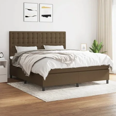 Cama box spring con colchón tela marrón oscuro 160x200 cm de , Camas y somieres - Ref: Foro24-3142108, Precio: 541,68 €, Desc...