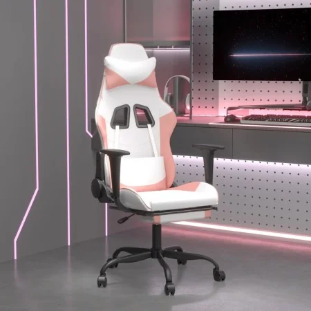 Gaming chair with footrest white and pink synthetic leather by , Gaming chairs - Ref: Foro24-3143662, Price: 119,64 €, Discou...