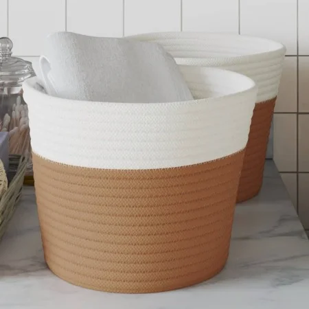 Storage baskets 2 pcs brown and white cotton Ø24x18 cm by , Baskets - Ref: Foro24-358454, Price: 17,17 €, Discount: %