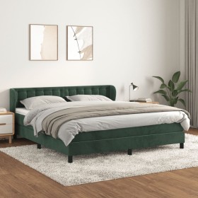 Cama box spring con colchón terciopelo verde oscuro 160x200 cm