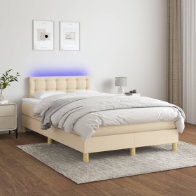 Boxspringbett mit Matratze und LED-Cremestoff 120x200 cm von , Betten und Lattenroste - Ref: Foro24-3134026, Preis: 387,07 €,...