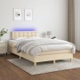 Cama box spring con colchón y LED tela crema 120x200 cm