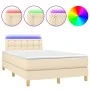 Box spring bed with mattress and LED cream fabric 120x200 cm by , Beds and slatted bases - Ref: Foro24-3134026, Price: 380,56...