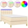 Box spring bed with mattress and LED cream fabric 100x200 cm by , Beds and slatted bases - Ref: Foro24-3134018, Price: 302,68...
