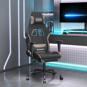 Silla gaming con reposapiés tela negro y gris taupe