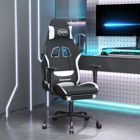 Silla gaming con reposapiés tela negro y blanco