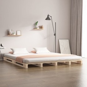 Solid pine wood pallet bed 135x190 cm by , Beds and slatted bases - Ref: Foro24-821432, Price: 129,60 €, Discount: %