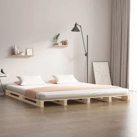Solid pine wood pallet bed 135x190 cm by , Beds and slatted bases - Ref: Foro24-821432, Price: 127,97 €, Discount: %