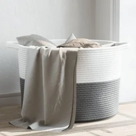 Cotton grey and white laundry basket Ø55x36 cm by , Laundry baskets - Ref: Foro24-358469, Price: 29,63 €, Discount: %