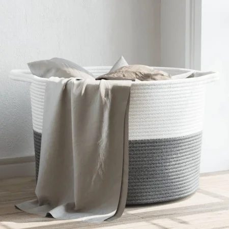 Wäschekorb aus grauer und weißer Baumwolle Ø55x36 cm von , Wäschekörbe - Ref: Foro24-358469, Preis: 29,63 €, Rabatt: %