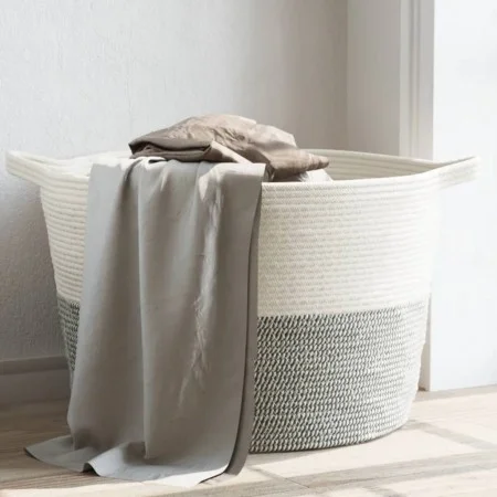 Wäschekorb aus grauer und weißer Baumwolle Ø60x36 cm von , Wäschekörbe - Ref: Foro24-358474, Preis: 30,20 €, Rabatt: %