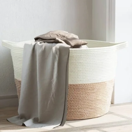 Brauner und weißer Wäschekorb aus Baumwolle Ø60x36 cm von , Wäschekörbe - Ref: Foro24-358476, Preis: 32,84 €, Rabatt: %