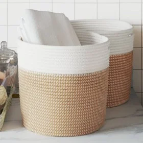 Storage baskets 2 units brown and white cotton Ø28x28 cm by , Baskets - Ref: Foro24-358460, Price: 37,62 €, Discount: %