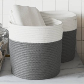 Storage baskets 2 units cotton gray and white Ø28x18 cm by , Baskets - Ref: Foro24-358457, Price: 29,44 €, Discount: %