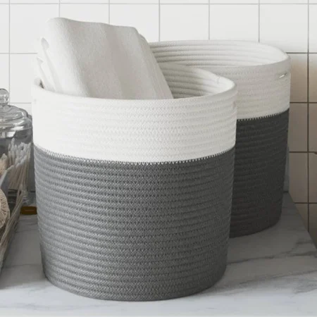 Aufbewahrungskörbe 2 Stück Baumwolle grau und weiß Ø28x18 cm von , Körbe - Ref: Foro24-358457, Preis: 27,33 €, Rabatt: %