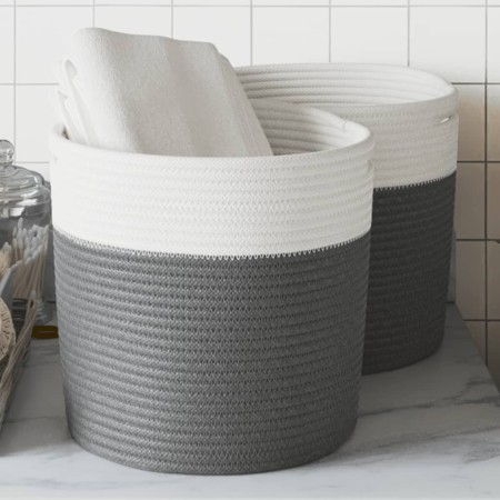 Storage baskets 2 units cotton gray and white Ø28x18 cm by , Baskets - Ref: Foro24-358457, Price: 29,44 €, Discount: %