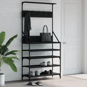 Coat rack with black shoe rack 90x34x184 cm by , Dresser Organizers and Bar Hangers - Ref: Foro24-837877, Price: 92,04 €, Dis...