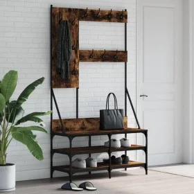 Coat rack with smoked oak shoe rack 100x40x184 cm by , Dresser Organizers and Bar Hangers - Ref: Foro24-837854, Price: 100,74...