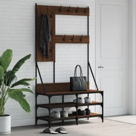 Coat rack with brown oak shoe rack 100x40x184 cm by , Dresser Organizers and Bar Hangers - Ref: Foro24-837856, Price: 90,86 €...