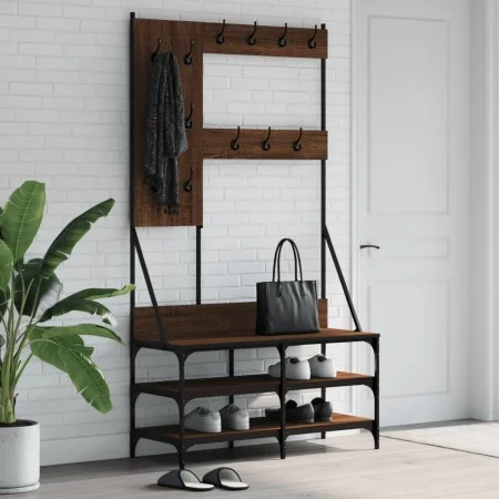 Coat rack with brown oak shoe rack 100x40x184 cm by , Dresser Organizers and Bar Hangers - Ref: Foro24-837856, Price: 90,86 €...