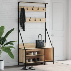 Coat rack with Sonoma oak shoe rack 100x41x184 cm by , Dresser Organizers and Bar Hangers - Ref: Foro24-837868, Price: 92,25 ...