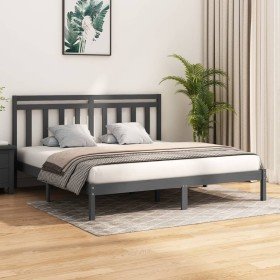 Estructura de cama de madera maciza de pino gris 200x200 cm Estructura de cama de madera maciza de pino gris 200x200 cm