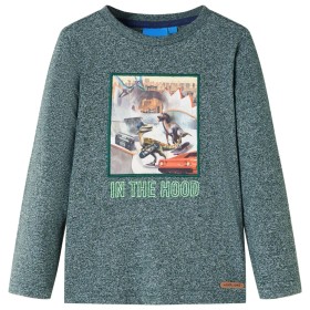 Camiseta infantil de manga larga verde oscuro mélange 140