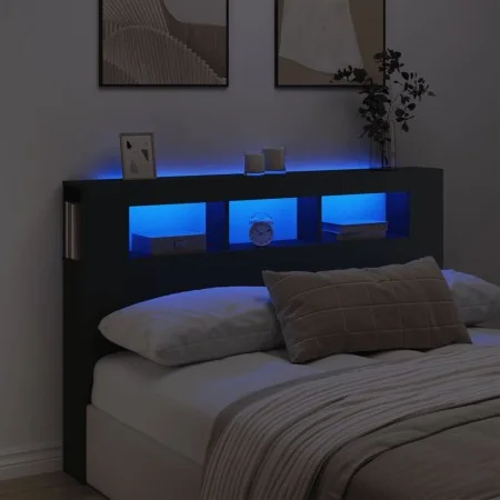 Cabecero con LED madera de ingeniería negro 160x18,5x103,5 cm de , Cabeceros y pies de cama - Ref: Foro24-837352, Precio: 96,...