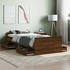 Bed frame with brown oak headboard and footboard 90x190 cm by , Beds and slatted bases - Ref: Foro24-3203816, Price: 150,75 €...