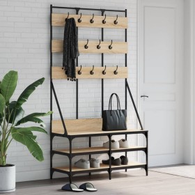 Coat rack with Sonoma oak shoe rack 100x40x184 cm by , Dresser Organizers and Bar Hangers - Ref: Foro24-837858, Price: 101,10...
