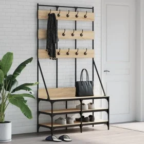 Perchero con zapatero roble Sonoma 100x40x184 cm de , Organizadores de vestidores y perchas de barra - Ref: Foro24-837858, Pr...