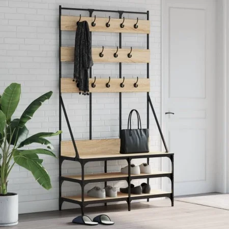 Perchero con zapatero roble Sonoma 100x40x184 cm de , Organizadores de vestidores y perchas de barra - Ref: Foro24-837858, Pr...
