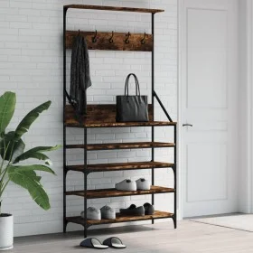 Coat rack with smoked oak shoe rack 90x34x184 cm by , Dresser Organizers and Bar Hangers - Ref: Foro24-837879, Price: 88,68 €...