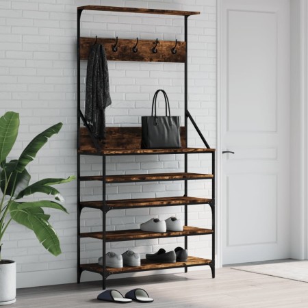 Coat rack with smoked oak shoe rack 90x34x184 cm by , Dresser Organizers and Bar Hangers - Ref: Foro24-837879, Price: 89,69 €...