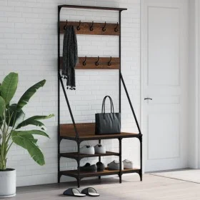 Coat rack with brown oak shoe rack 80x40x184 cm by , Dresser Organizers and Bar Hangers - Ref: Foro24-837866, Price: 71,43 €,...