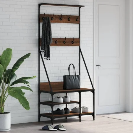 Coat rack with brown oak shoe rack 80x40x184 cm by , Dresser Organizers and Bar Hangers - Ref: Foro24-837866, Price: 71,43 €,...