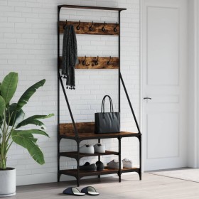 Coat rack with smoked oak shoe rack 80x40x184 cm by , Dresser Organizers and Bar Hangers - Ref: Foro24-837864, Price: 70,89 €...