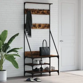 Coat rack with smoked oak shoe rack 80x40x184 cm by , Dresser Organizers and Bar Hangers - Ref: Foro24-837864, Price: 70,02 €...