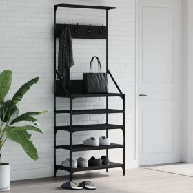 Black coat rack with shoe rack 70x34x184 cm by , Dresser Organizers and Bar Hangers - Ref: Foro24-837872, Price: 79,50 €, Dis...