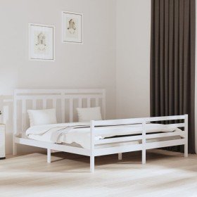 Estructura de cama madera maciza blanca 200x200 cm Estructura de cama madera maciza blanca 200x200 cm