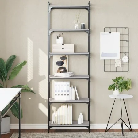 Librería 6 estantes madera ingeniería gris Sonoma 60x30x188 cm de , Librerías y estanterías - Ref: Foro24-837665, Precio: 72,...