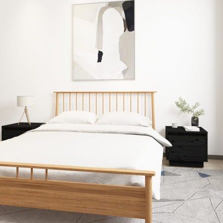 Nachttische 2 Stück aus massivem schwarzem Kiefernholz 35x34x32 cm von vidaXL, Nachttische - Ref: Foro24-813404, Preis: 50,83...