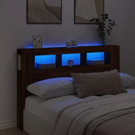 Cabecero LED madera ingeniería marrón roble 160x18,5x103,5 cm de , Cabeceros y pies de cama - Ref: Foro24-837357, Precio: 93,...