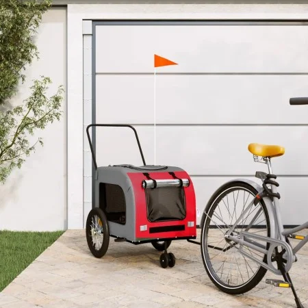 Haustier-Fahrradanhänger, Eisen-Oxford-Stoff, Rot, Grau von , Kinderwagen für Haustiere - Ref: Foro24-93852, Preis: 106,19 €,...