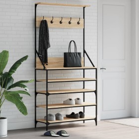 Coat rack with Sonoma oak shoe rack 90x34x184 cm by , Dresser Organizers and Bar Hangers - Ref: Foro24-837878, Price: 89,69 €...