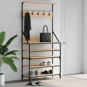 Coat rack with Sonoma oak shoe rack 90x34x184 cm by , Dresser Organizers and Bar Hangers - Ref: Foro24-837878, Price: 88,86 €...