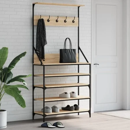 Coat rack with Sonoma oak shoe rack 90x34x184 cm by , Dresser Organizers and Bar Hangers - Ref: Foro24-837878, Price: 88,57 €...