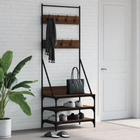 Coat rack with brown oak shoe rack 70x40x184 cm by , Dresser Organizers and Bar Hangers - Ref: Foro24-837846, Price: 73,37 €,...