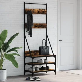 Coat rack with smoked oak shoe rack 70x40x184 cm by , Dresser Organizers and Bar Hangers - Ref: Foro24-837844, Price: 71,06 €...